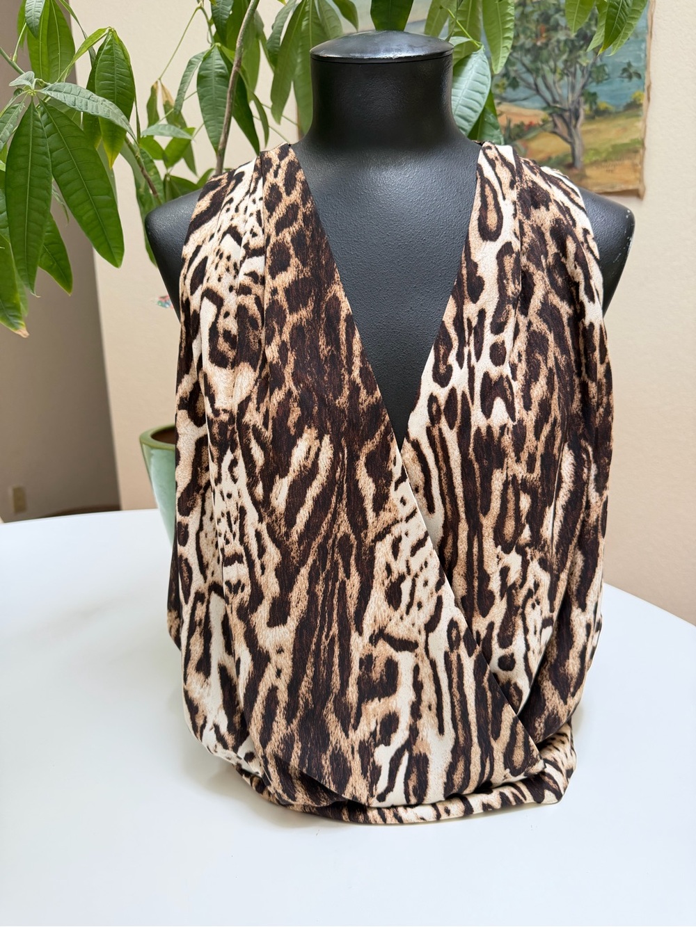 INC International Concepts Leopard Surplice Sleeveless Top Size S